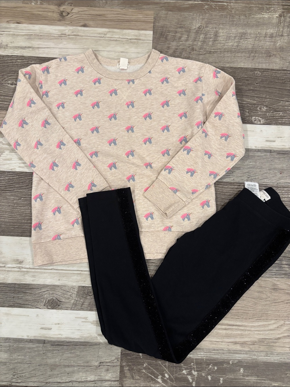 Crewcuts Pink Unicorn Print Sweatshirt with Black Glitter-Trim Leggings